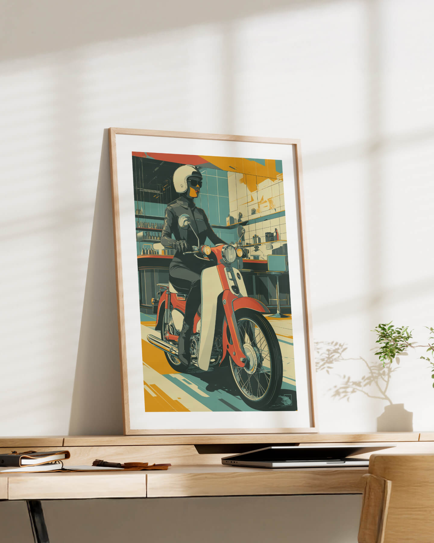 Affiche moto Honda Super Cub C100 Art Deco café racer London