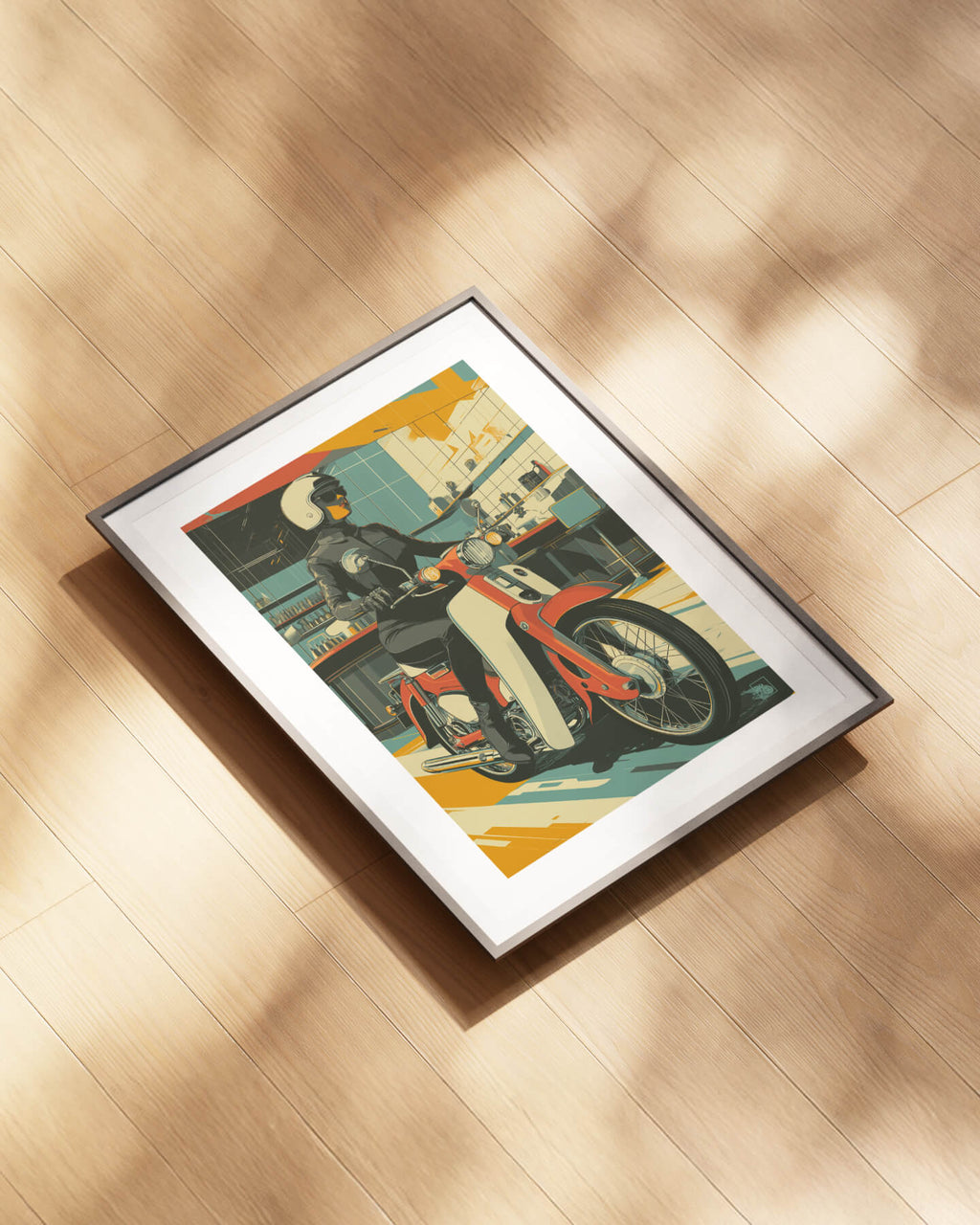Affiche moto Honda Super Cub C100 Art Deco café racer London
