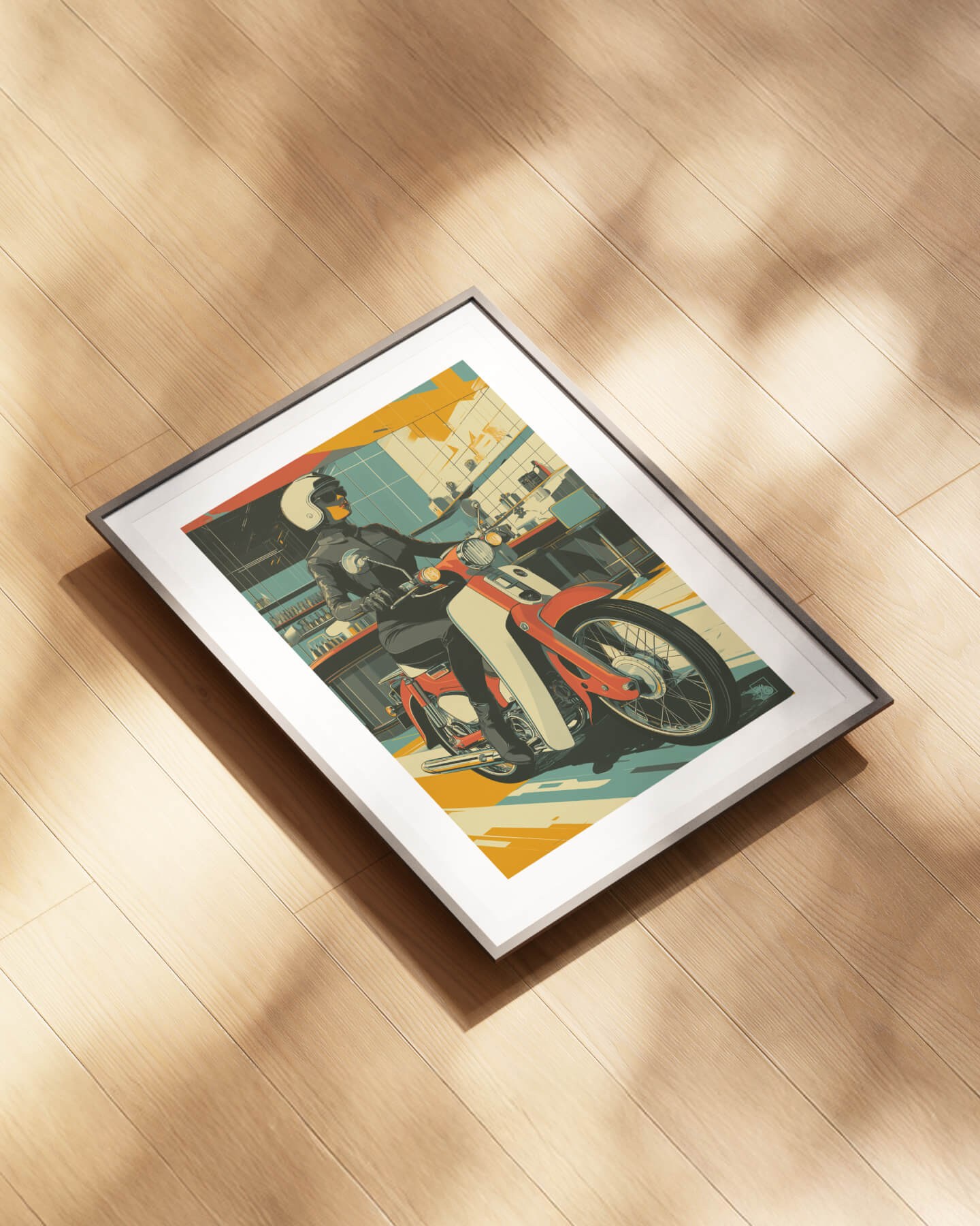 Affiche moto Honda Super Cub C100 Art Deco café racer London