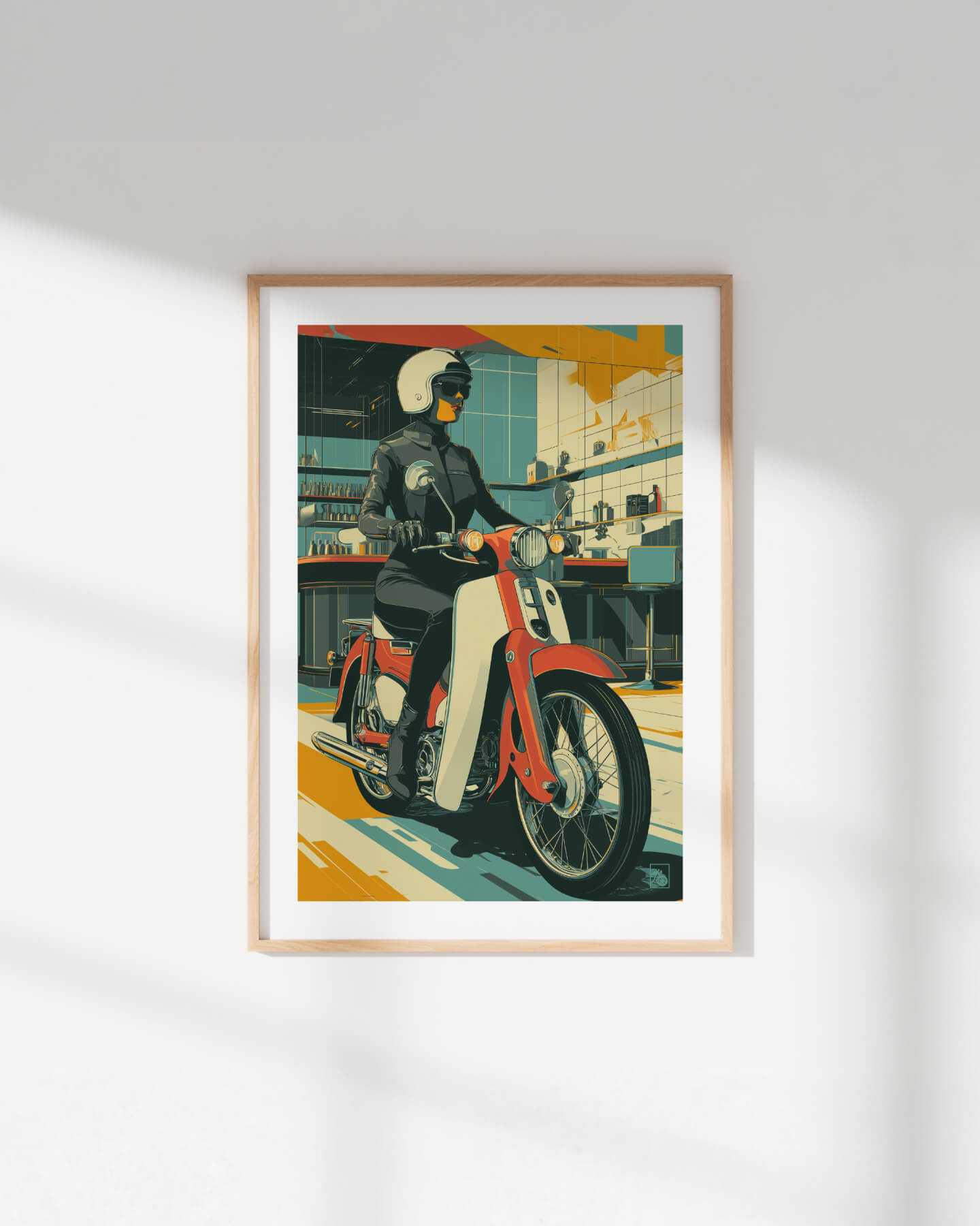 Affiche moto Honda Super Cub C100 Art Deco café racer London