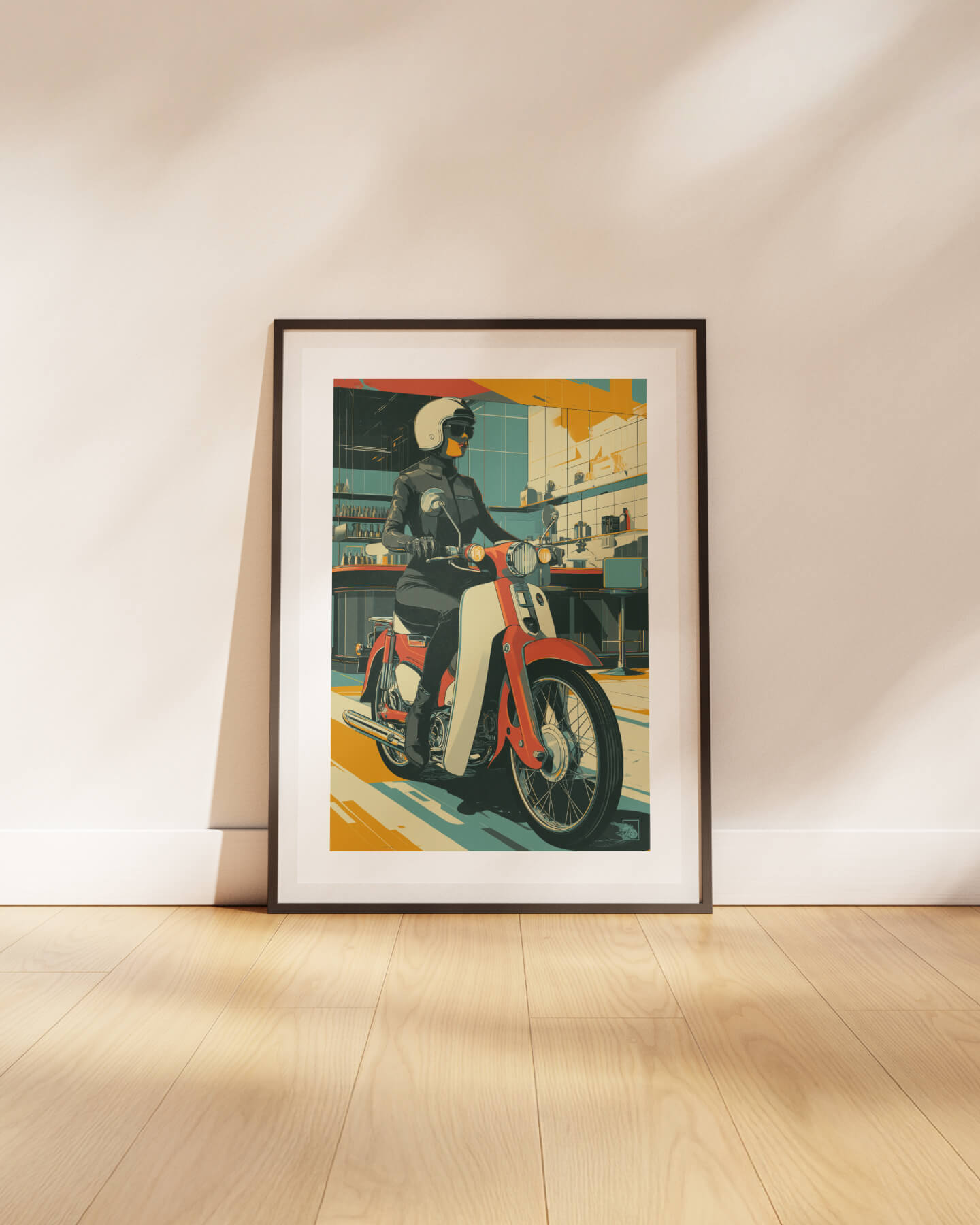 Affiche moto Honda Super Cub C100 Art Deco café racer London