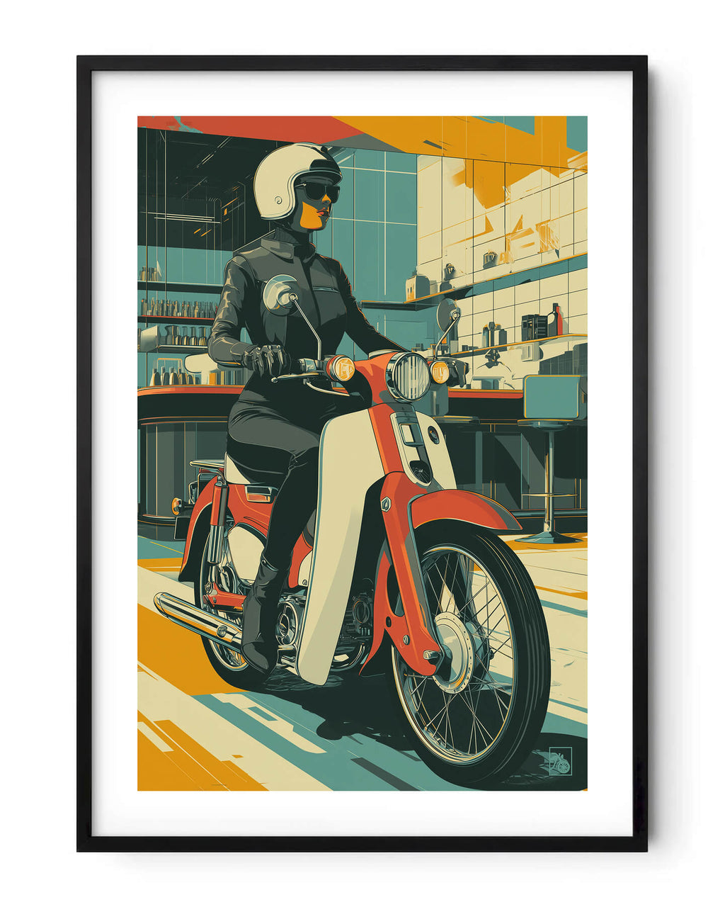 Affiche moto Honda Super Cub C100 Art Deco café racer London
