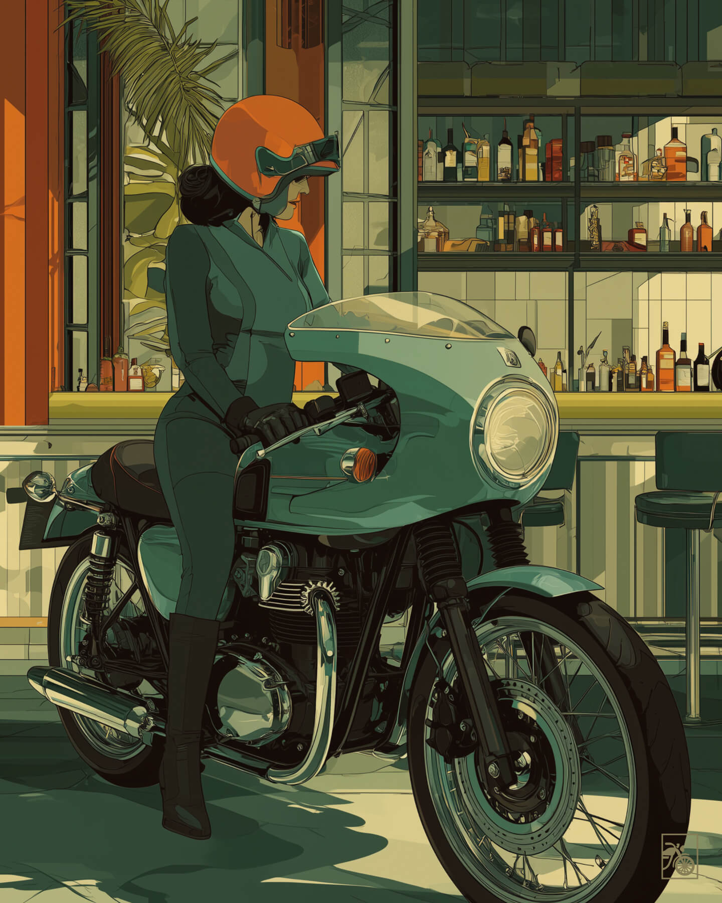 Affiche moto Kawasaki W800 Art Deco café racer London