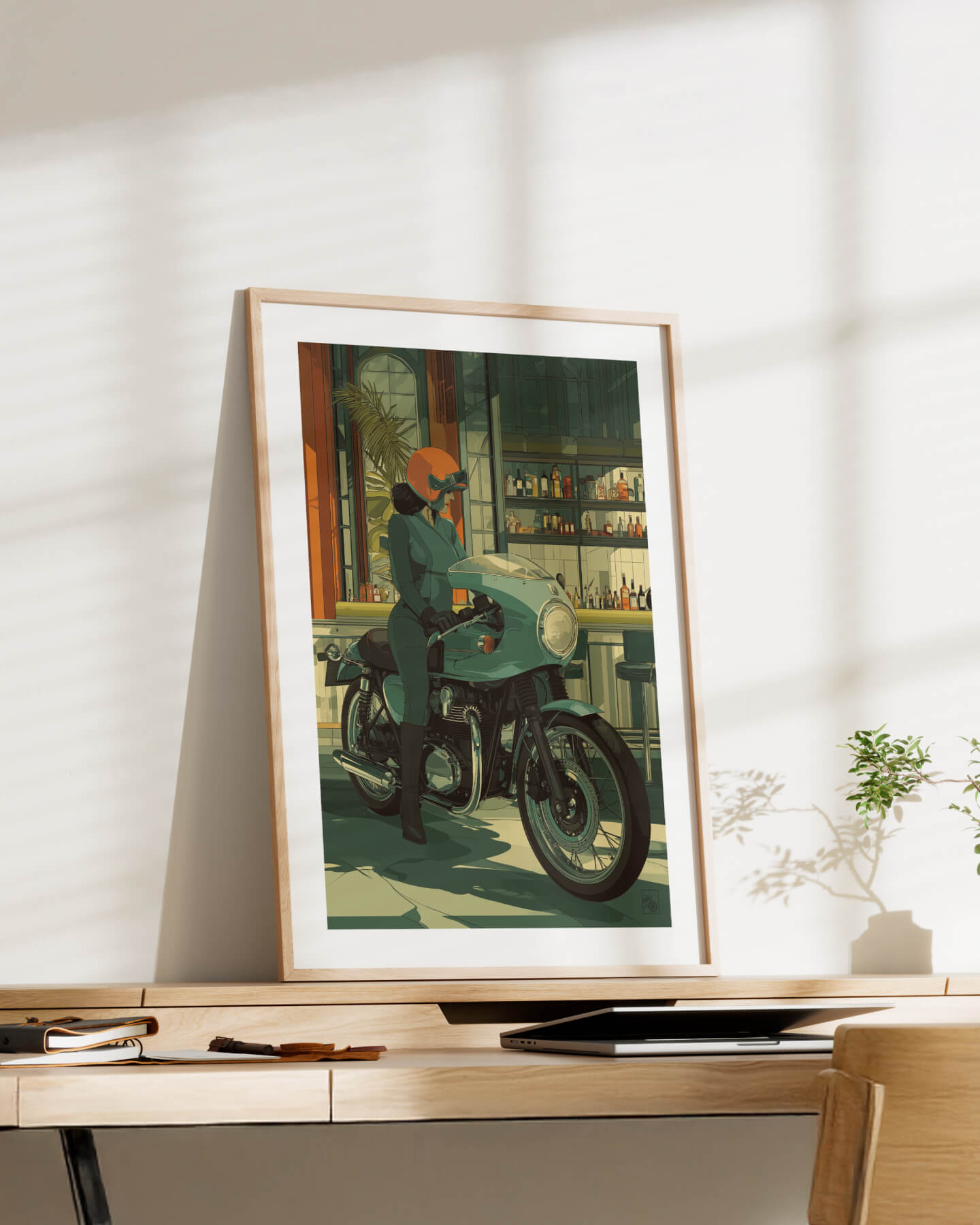 Affiche moto Kawasaki W800 Art Deco café racer London