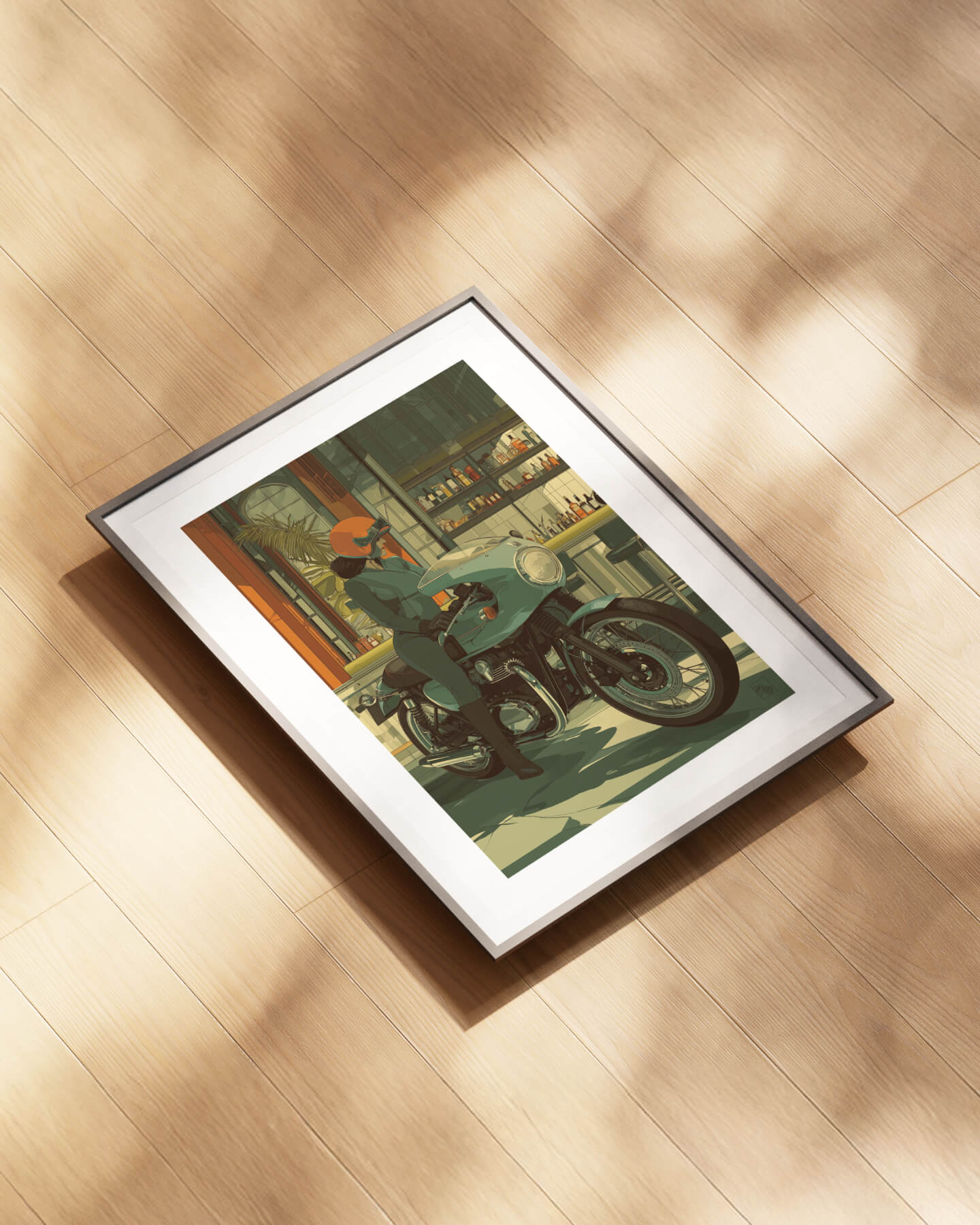 Affiche moto Kawasaki W800 Art Deco café racer London