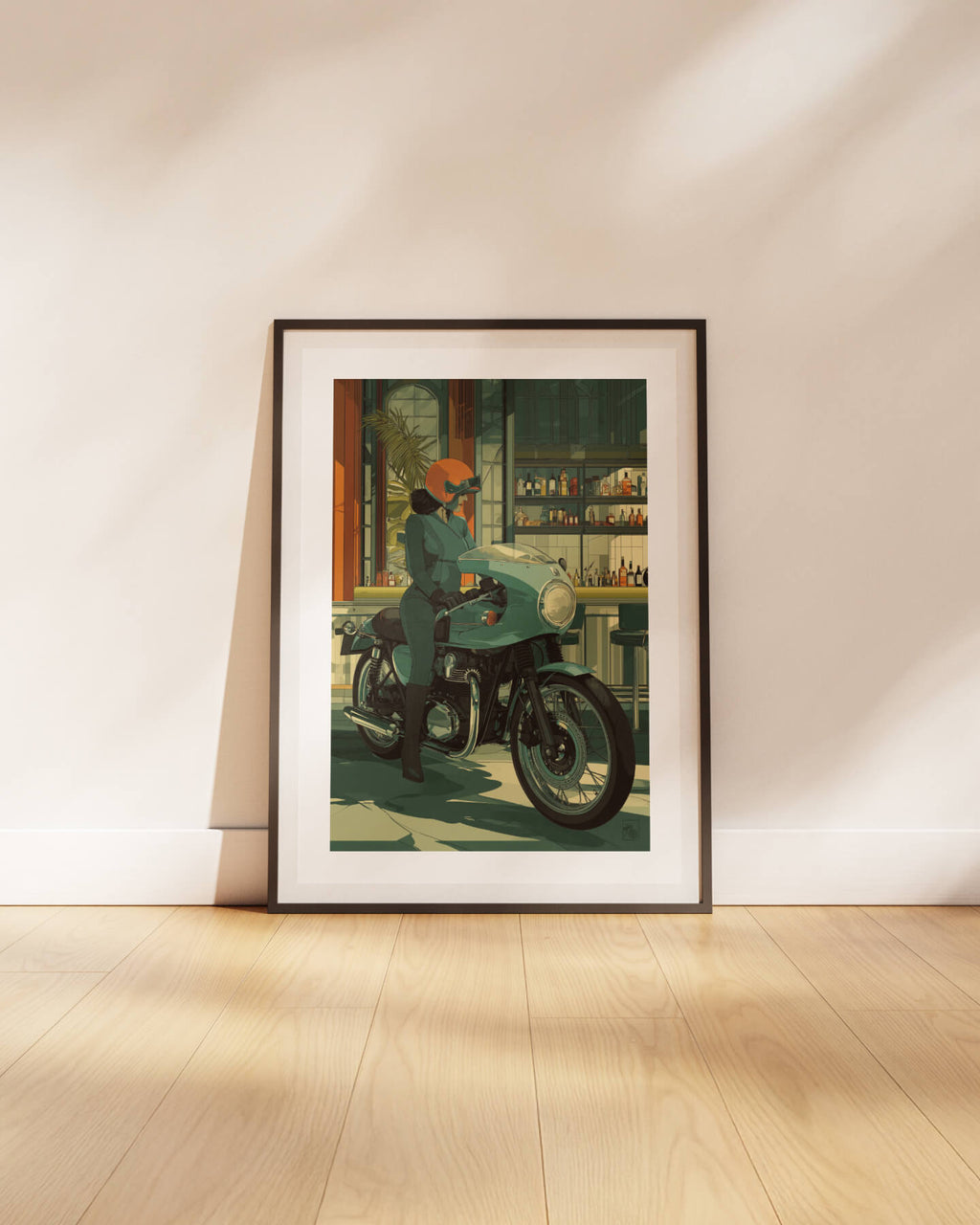 Affiche moto Kawasaki W800 Art Deco café racer London