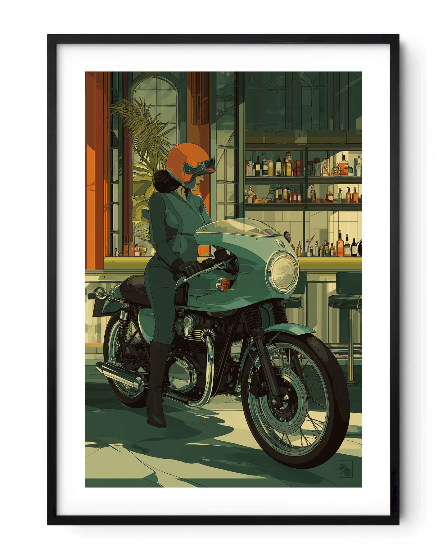 Affiche moto Kawasaki W800 Art Deco café racer London