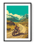 Affiche moto KTM 690 Enduro R style rétro Carretera Austral Chili