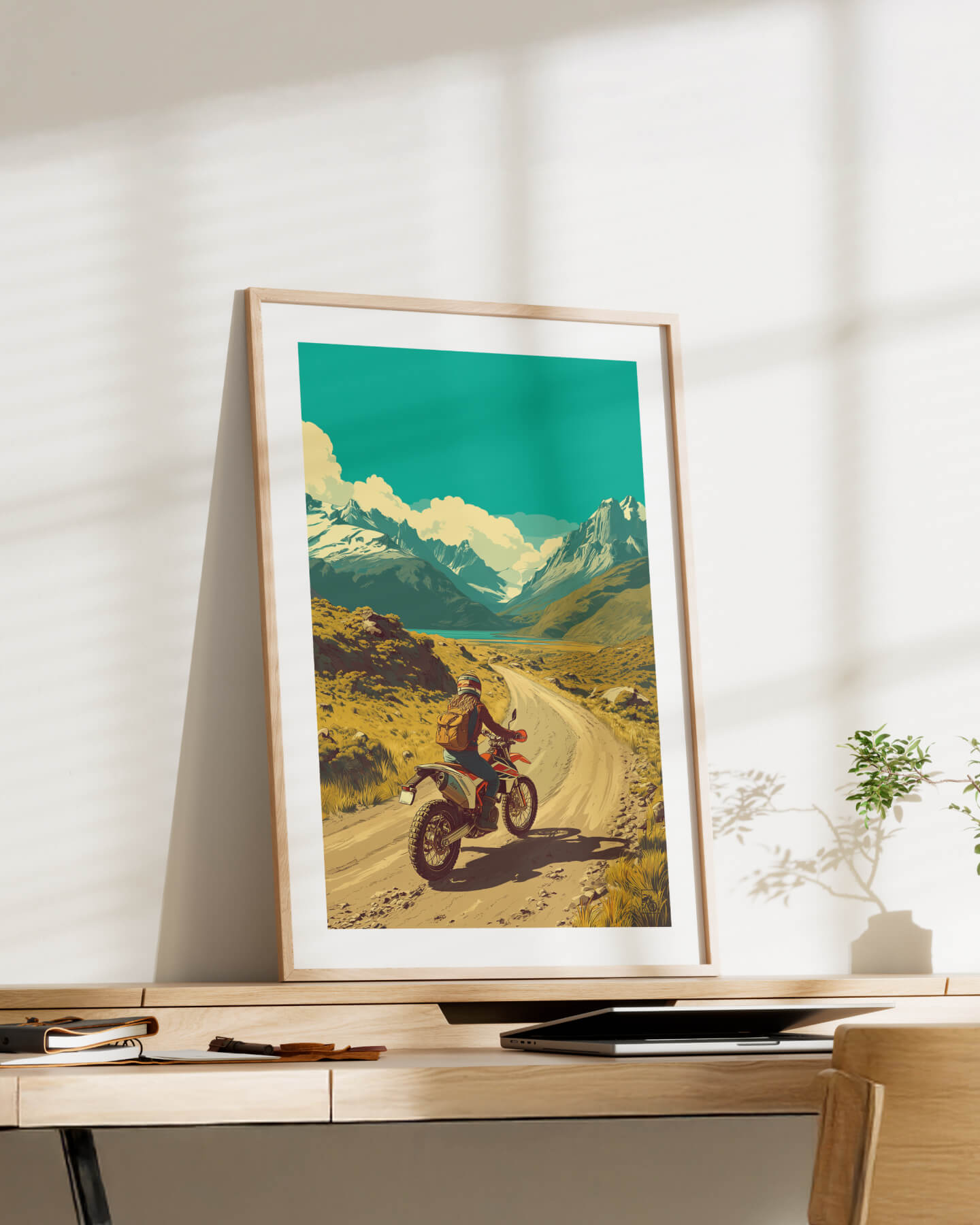 Affiche moto KTM 690 Enduro R style rétro Carretera Austral Chili