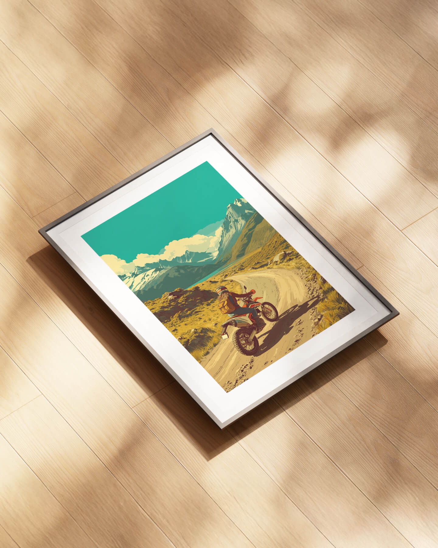 Affiche moto KTM 690 Enduro R style rétro Carretera Austral Chili