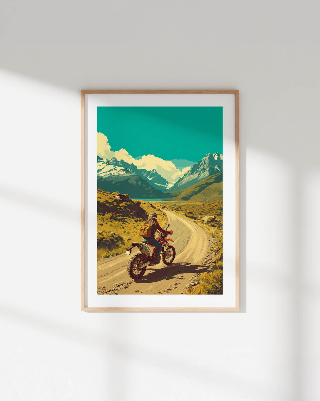 Affiche moto KTM 690 Enduro R style rétro Carretera Austral Chili