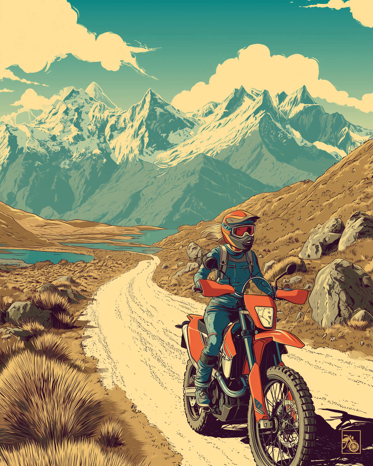 Affiche moto KTM 690 Enduro R rétro Carretera Austral Chili Front