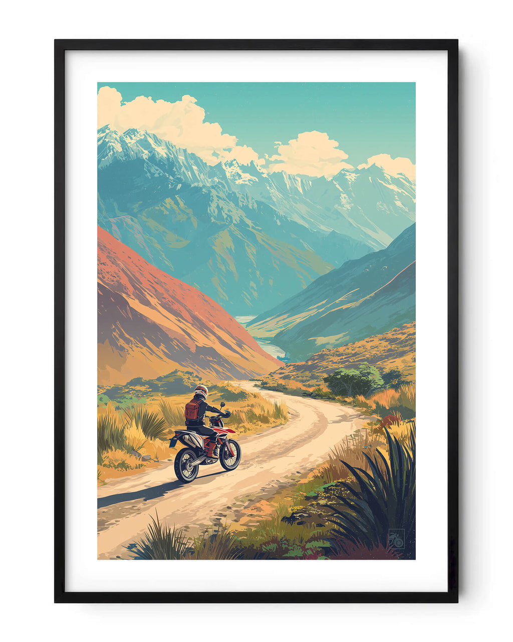 Affiche moto KTM 690 Enduro R style rétro Carretera Austral Chili Side