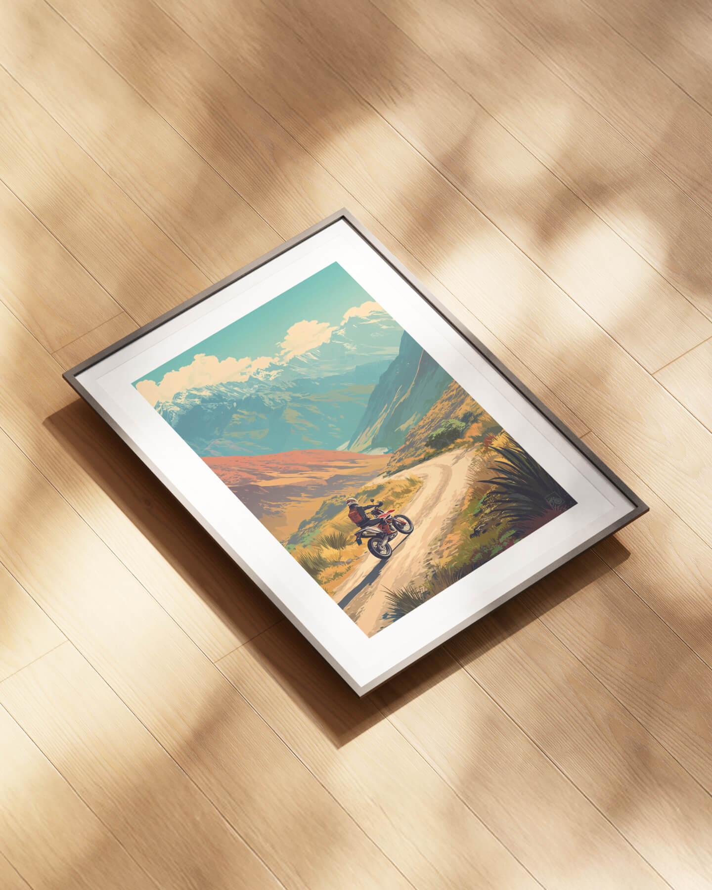 Affiche moto KTM 690 Enduro R style rétro Carretera Austral Chili Side