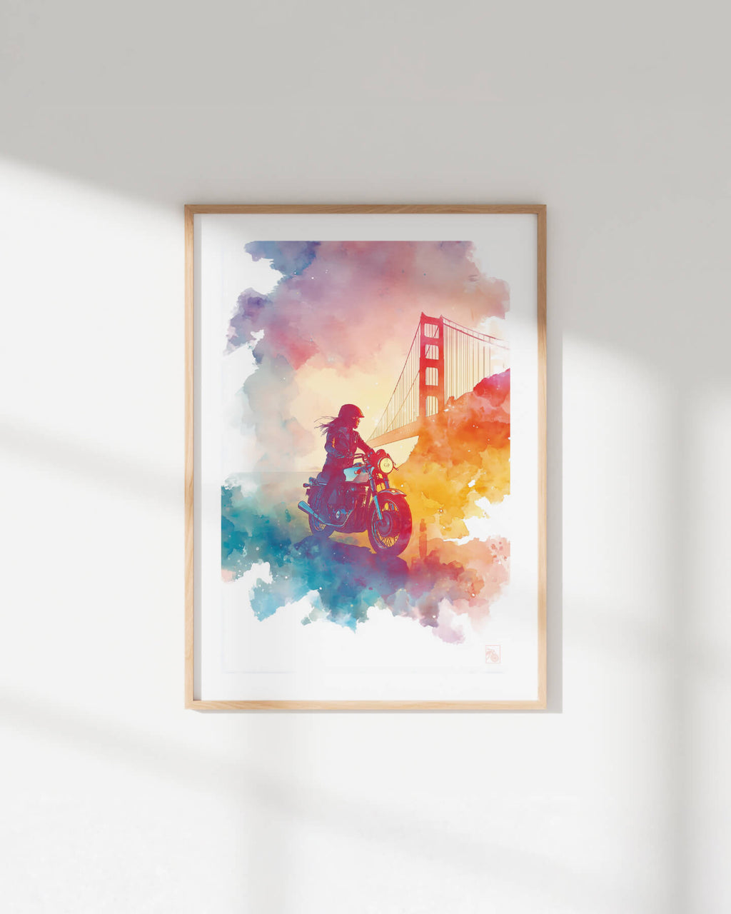 Affiche moto Norton Commando aquarelle Golden Gate San Francisco