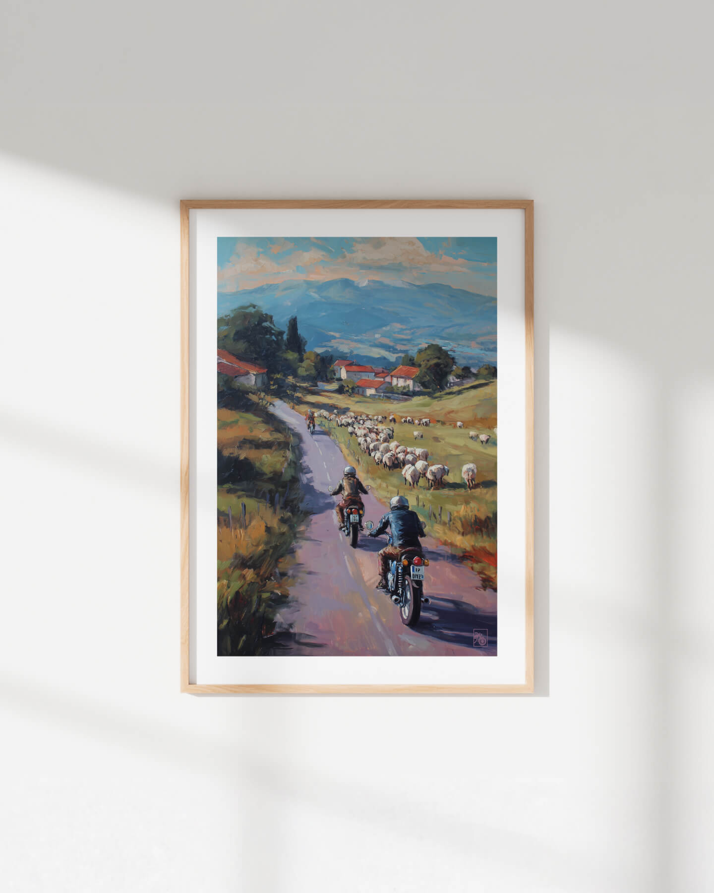 Affiche moto bikers custom brebis peinture huile route Pays Basque