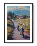 Affiche moto bikers custom brebis peinture huile route Pays Basque