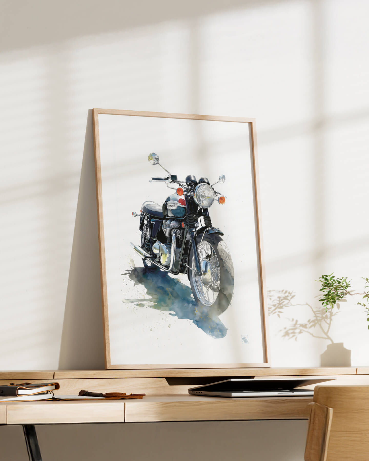 Affiche moto Triumph Bonneville aquarelle fond minimaliste