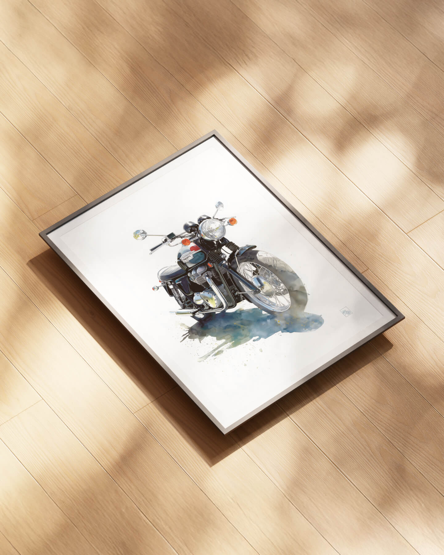Affiche moto Triumph Bonneville aquarelle fond minimaliste