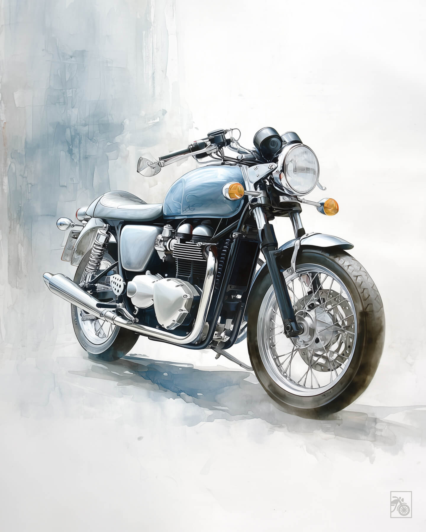 Affiche moto Triumph Thruxton 1200 aquarelle fond minimaliste