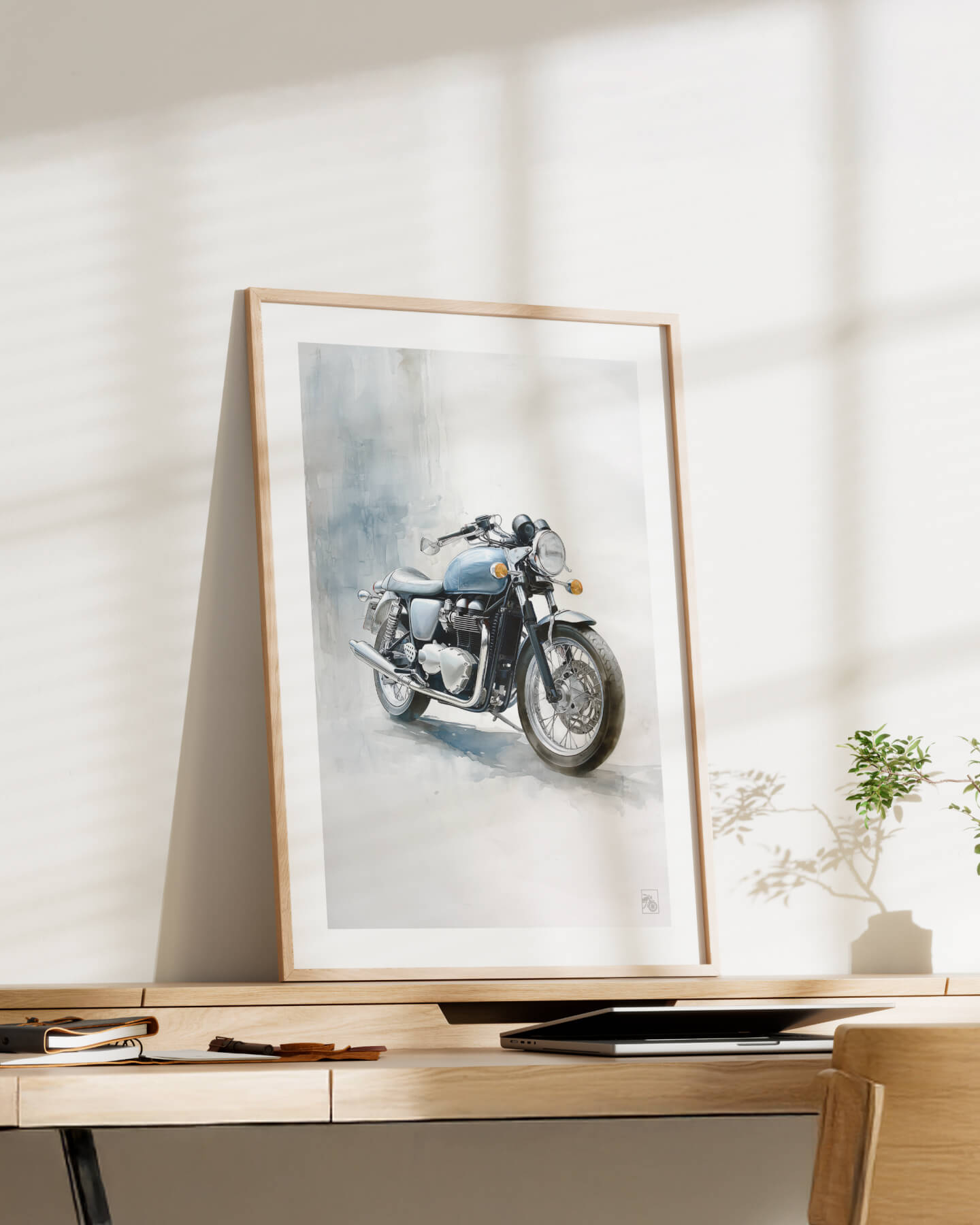 Affiche moto Triumph Thruxton 1200 aquarelle fond minimaliste