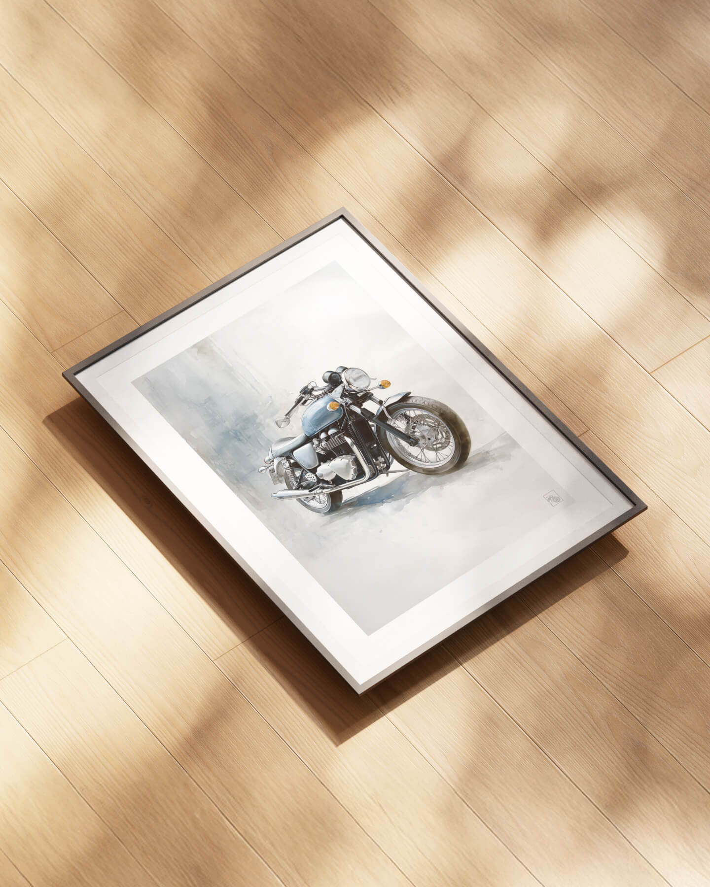 Affiche moto Triumph Thruxton 1200 aquarelle fond minimaliste