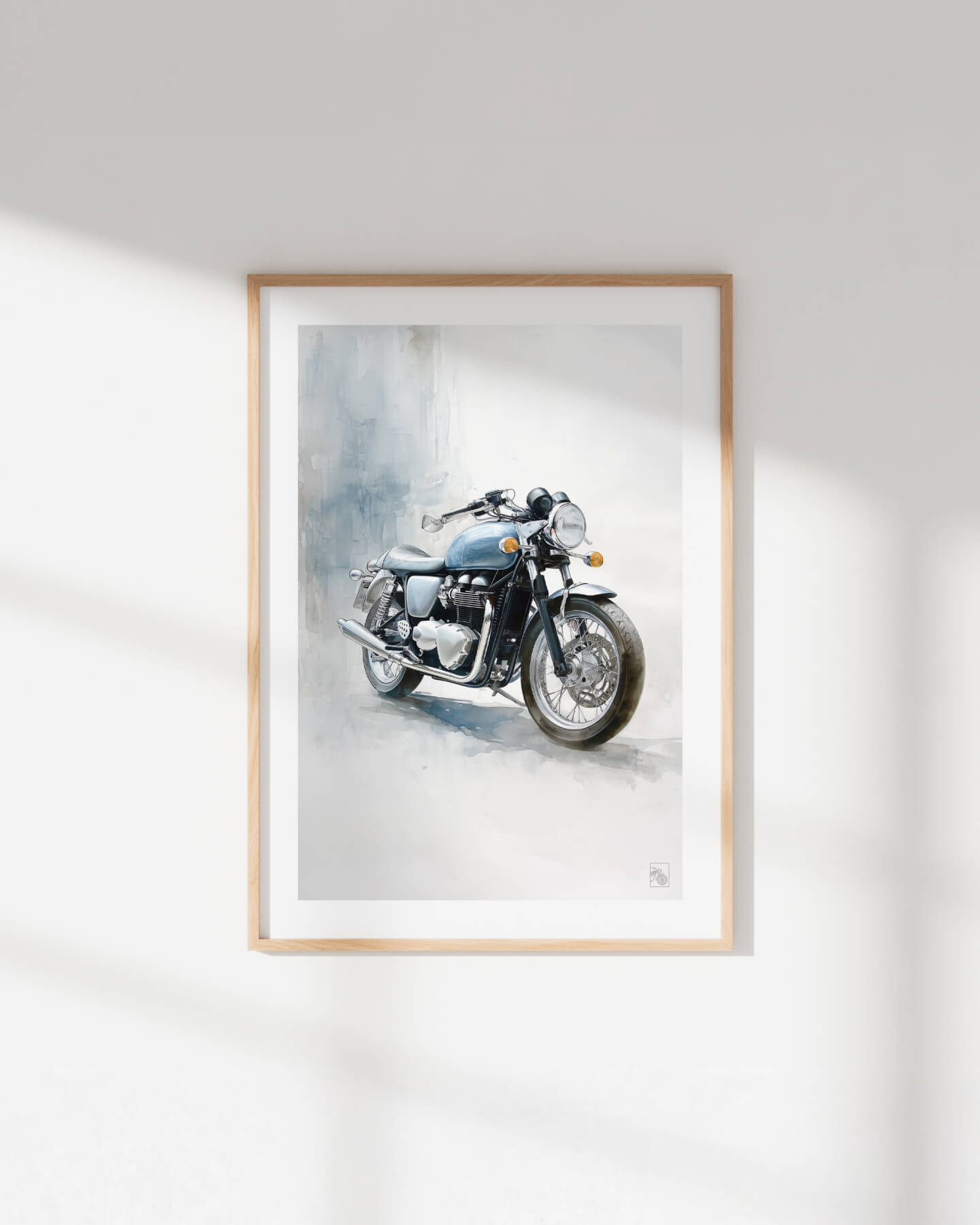 Affiche moto Triumph Thruxton 1200 aquarelle fond minimaliste