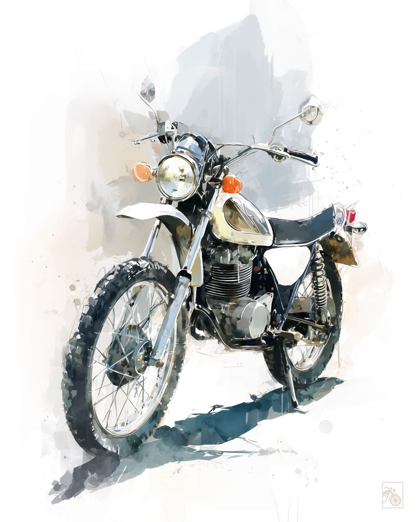 Affiche moto Yamaha XT500 aquarelle fond minimaliste