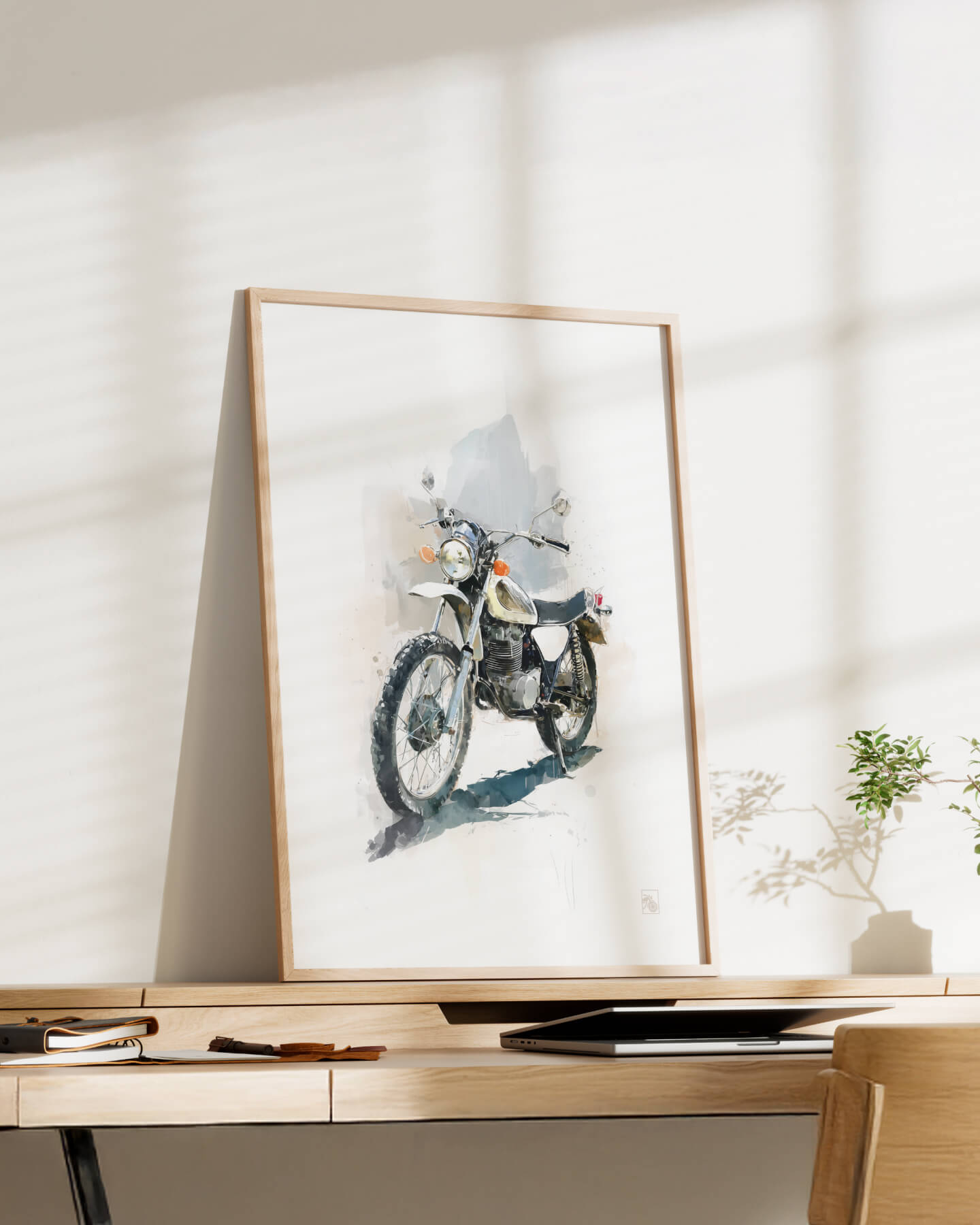 Affiche moto Yamaha XT500 aquarelle fond minimaliste
