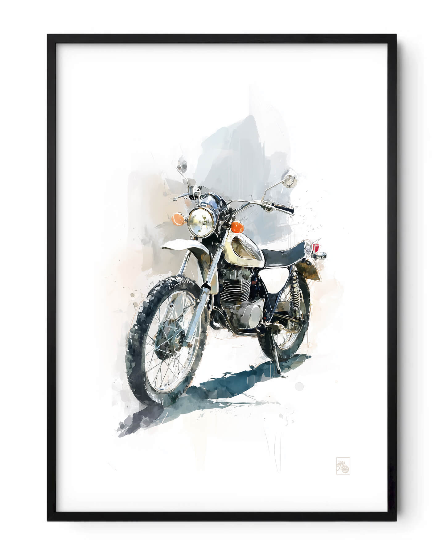 Affiche moto Yamaha XT500 aquarelle fond minimaliste