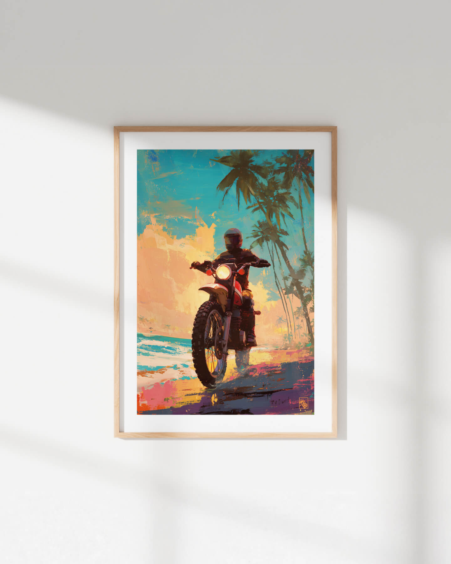 Affiche moto Yamaha XT500 impressionnisme plage tropicale