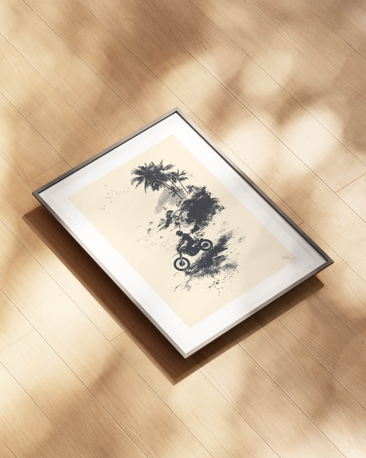 Affiche moto Yamaha XT500 peinture encre chinoise plage tropicale