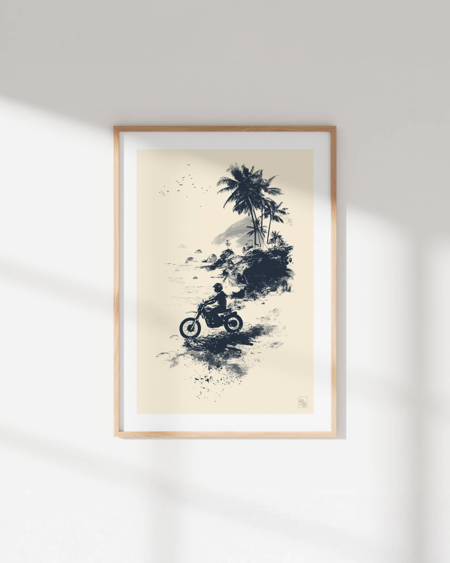 Affiche moto Yamaha XT500 peinture encre chinoise plage tropicale