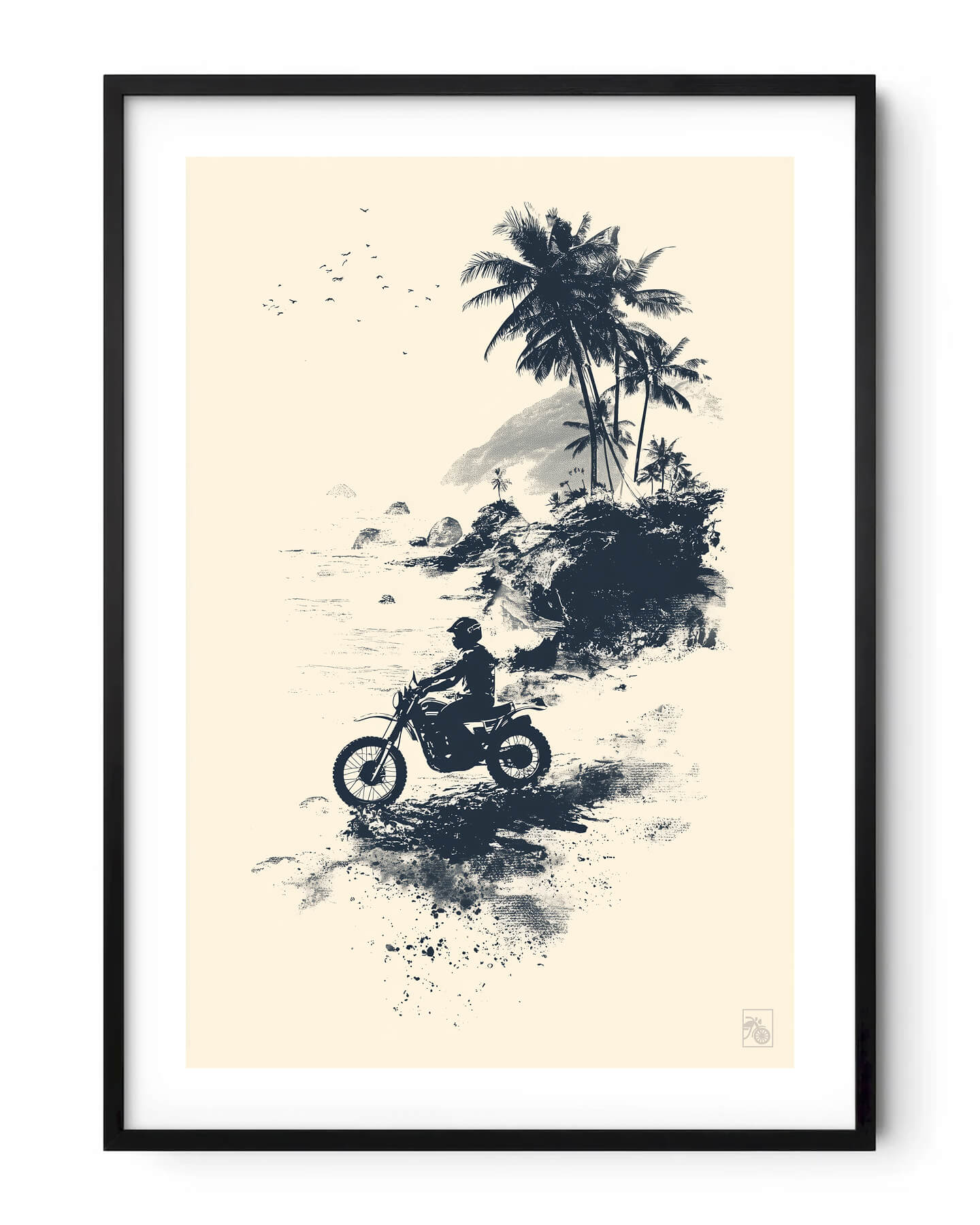 Affiche moto Yamaha XT500 peinture encre chinoise plage tropicale